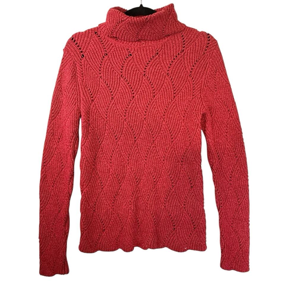Sundance Turtleneck Knit Sweater Cotton Silk Blend Womens Size PETITE SMALL Red